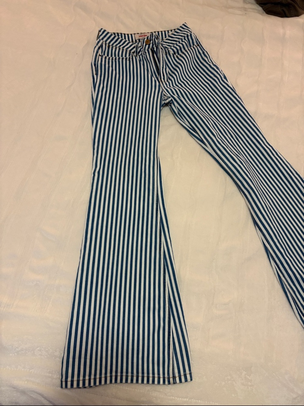 Wrangler Blue and White Striped Flare Jeans